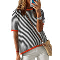 Contrast Trim Striped Sweater Top