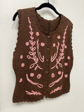SWEATER VEST - Brown Pink Vines