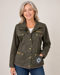 Hand-Embellished Jersey Blues Patched Jacket by Trish - Size Medium