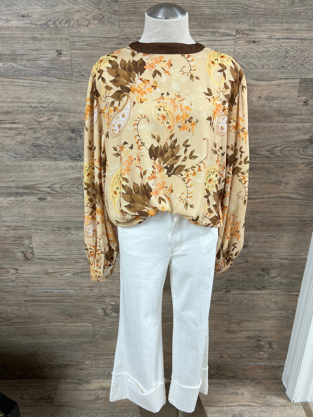 Floral Print Boho Puff Sleeves Blouse - SIZE XL