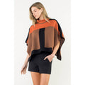 Colorblock Turtleneck Knit Poncho
