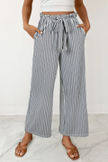 Striped Paperbag Waist Wide-Leg Pants