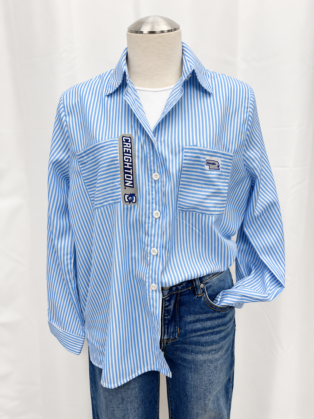 'Creighton' Blue Striped Button-Down