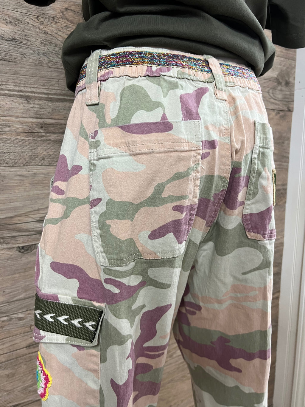 Raspberry Sherbet Camo Pants Embellished by Trish - Size L