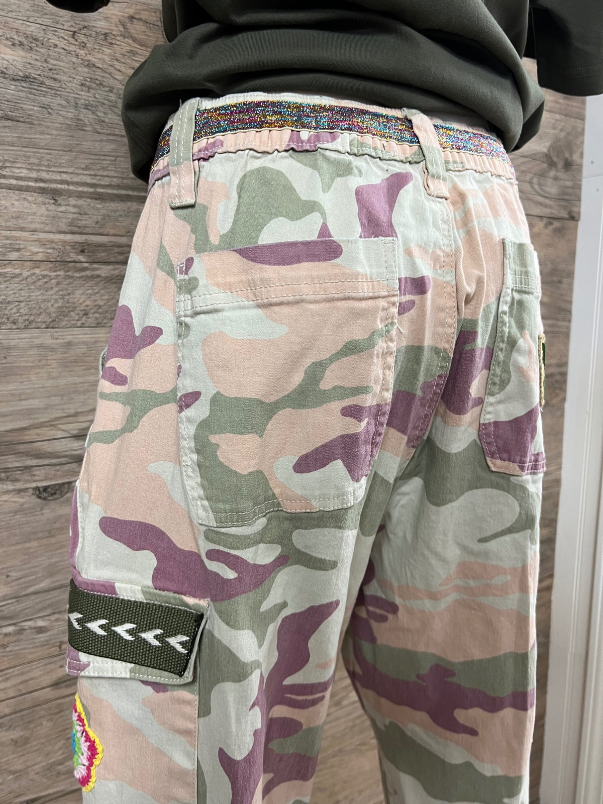 Raspberry Sherbet Camo Pants Embellished by Trish - Size L