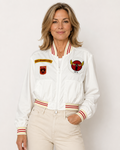 Hand-Embellished Royal Armour Cropped Bomber Jacket by Trish — Size Small