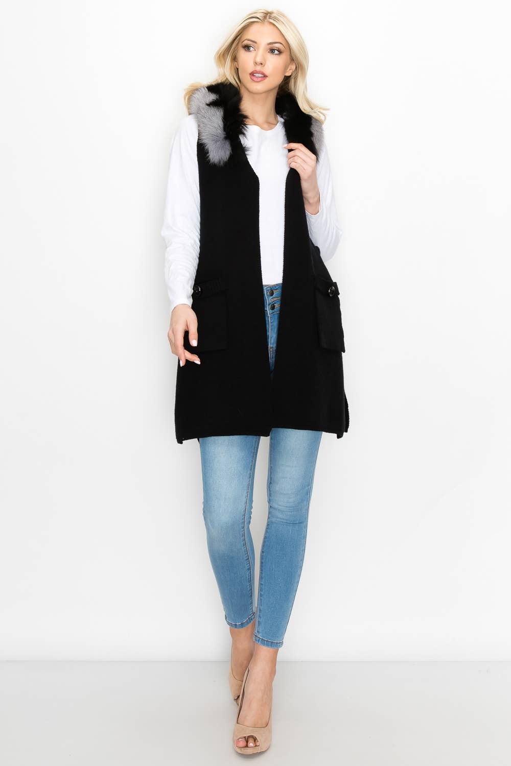 Selma Knitted Vest with Faux Fur