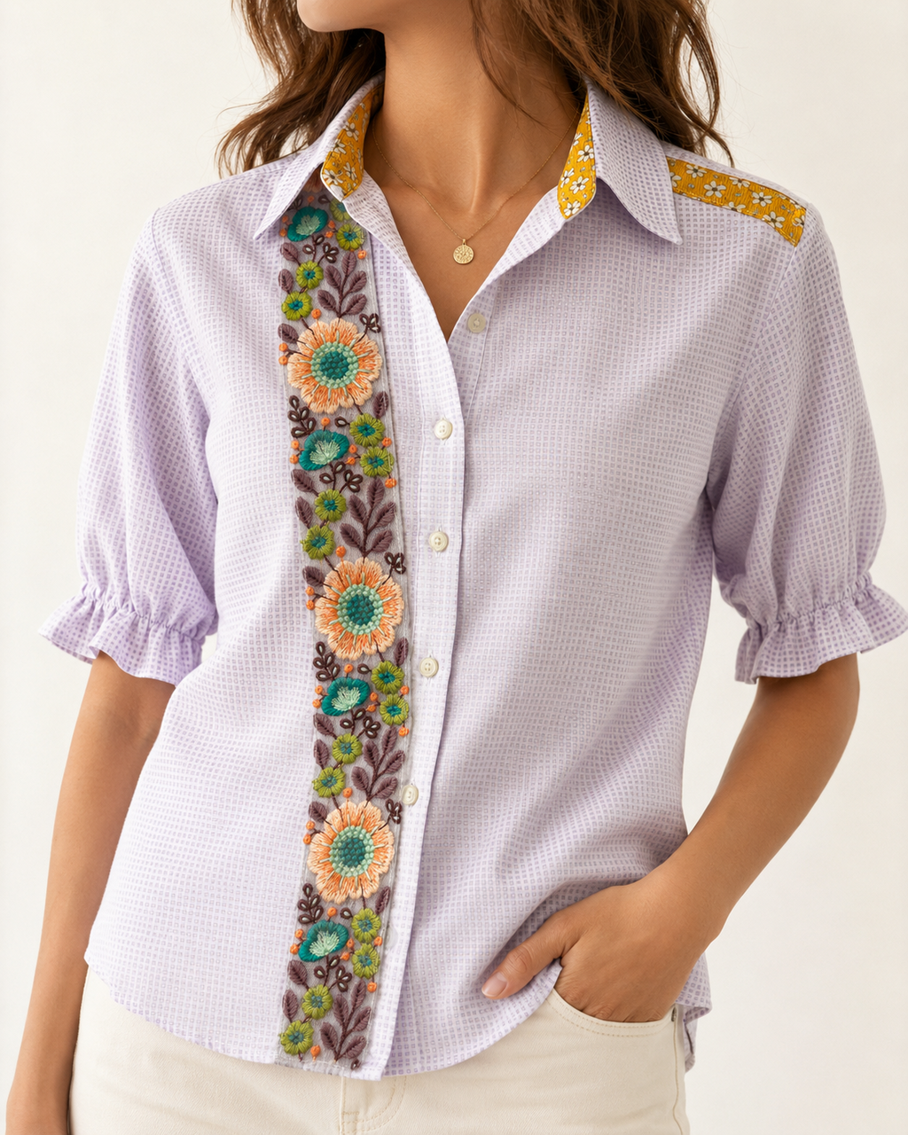 Lavender Floral Blouse Embellished by Trish - Size Small