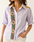 Lavender Floral Blouse Embellished by Trish - Size Small