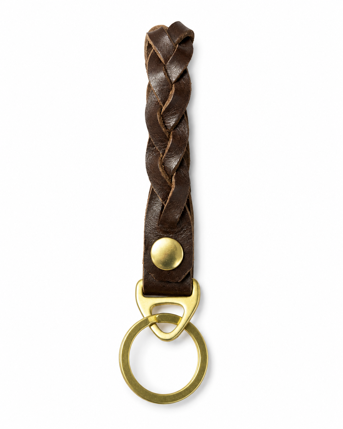 Handmade Braided Leather Keychain with Brass D-Ring by Finch