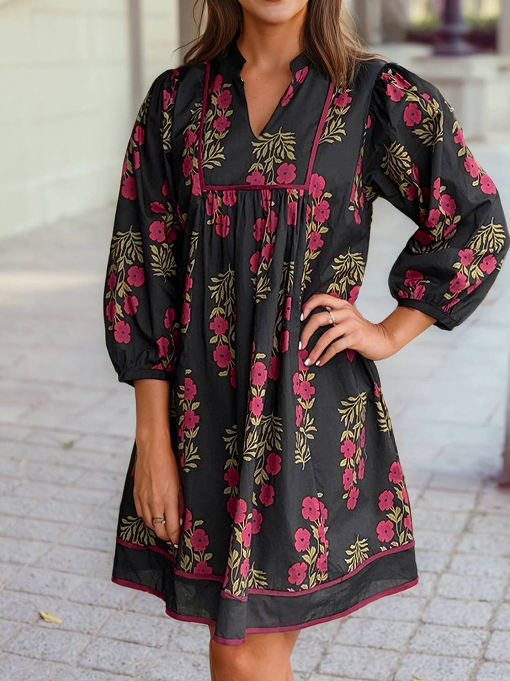 Black Floral Babydoll Dress