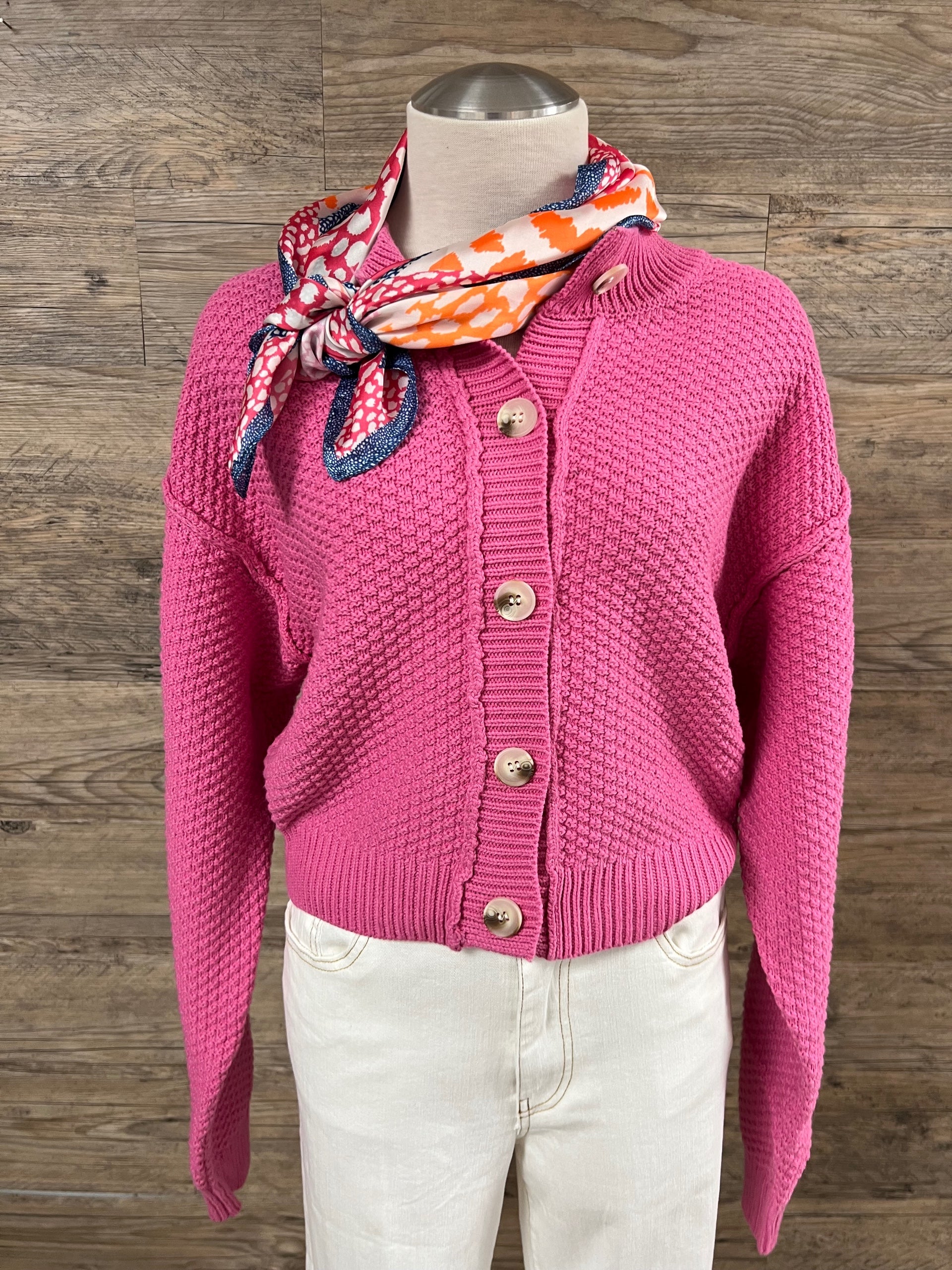 Fuchsia Textured Knit Cardigan