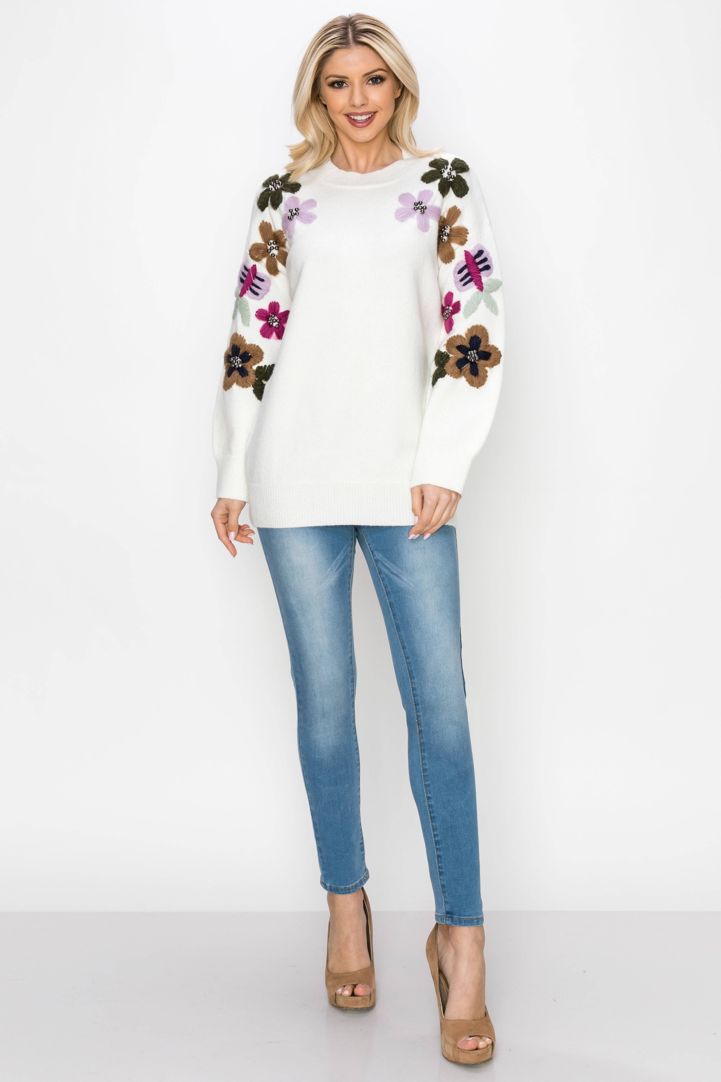 Scout Knitted Crochet Flower Sweater - XL