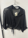 Sheer Shirt Tie Front - Black - Medium