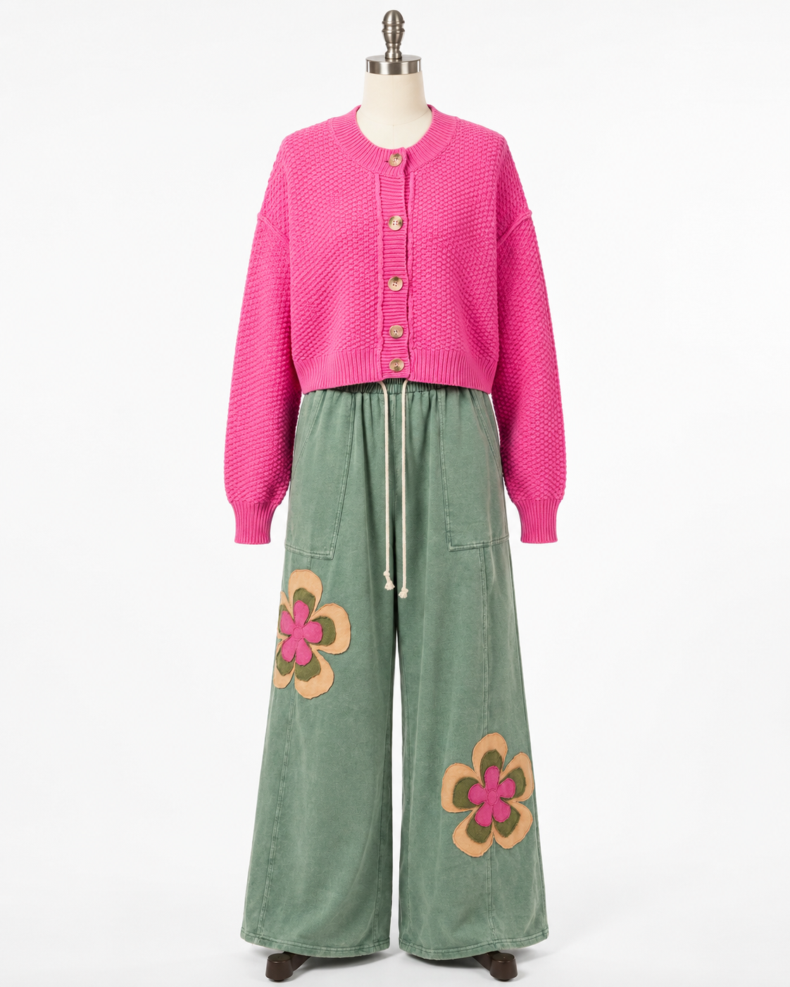 Boho Floral Patch Wide-Leg Lounge Pants