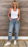 Hand-Embellished Patriotic Military Patch Boyfriend Jeans by Trishn- SIZE 10/12