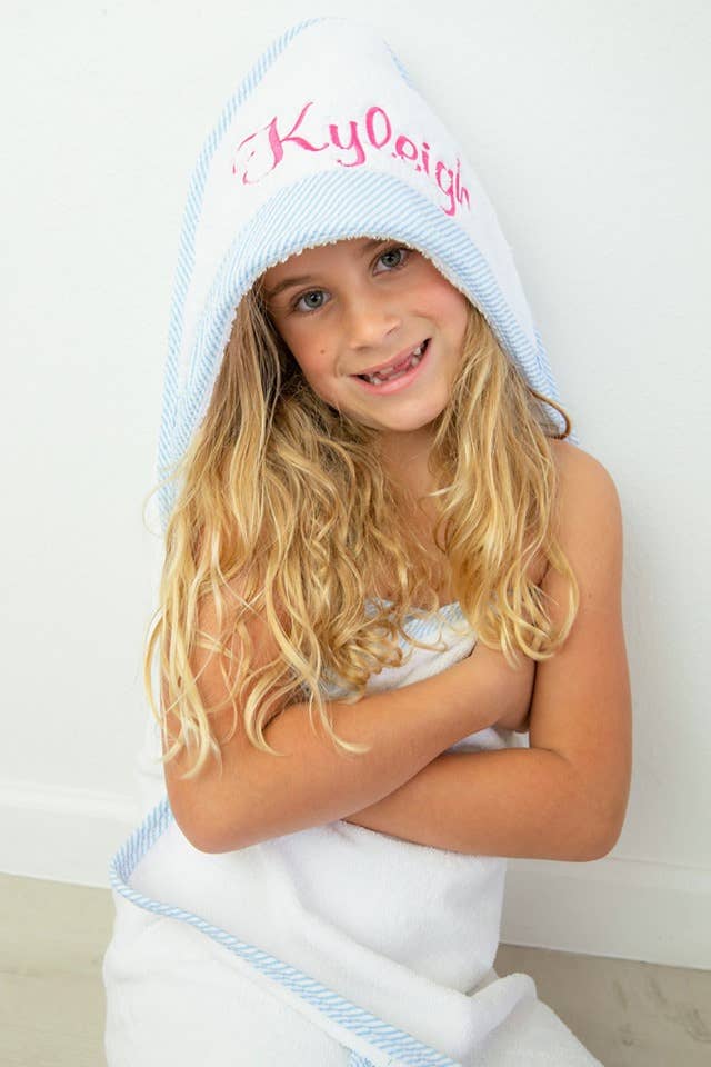 Seersucker Trim Hooded Towel - Blue