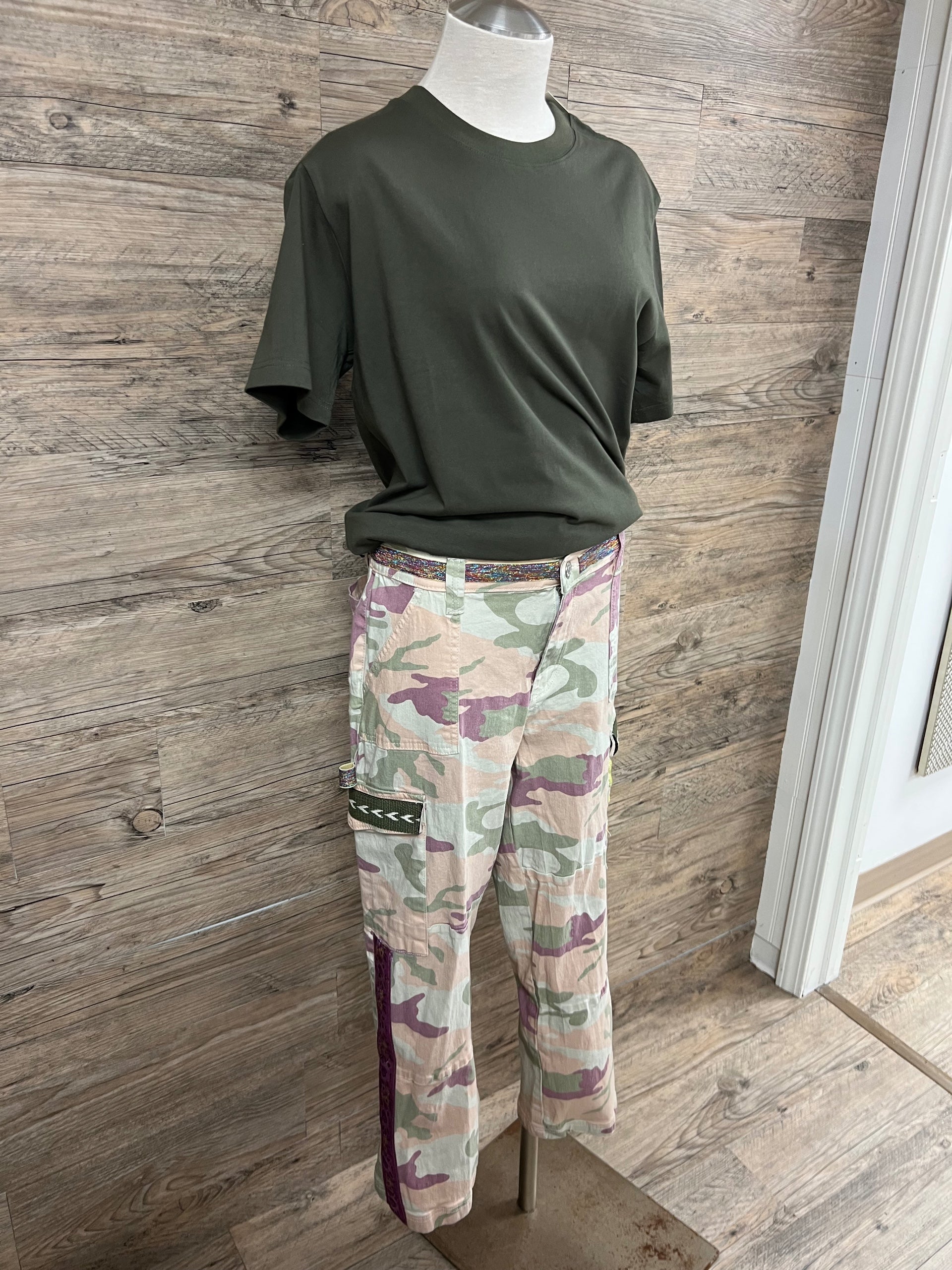 Raspberry Sherbet Camo Pants Embellished by Trish - Size L