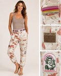 Hand-Embellished Tan & Pink Patched Camo Pants Desert Storm by Trish - Size Small
