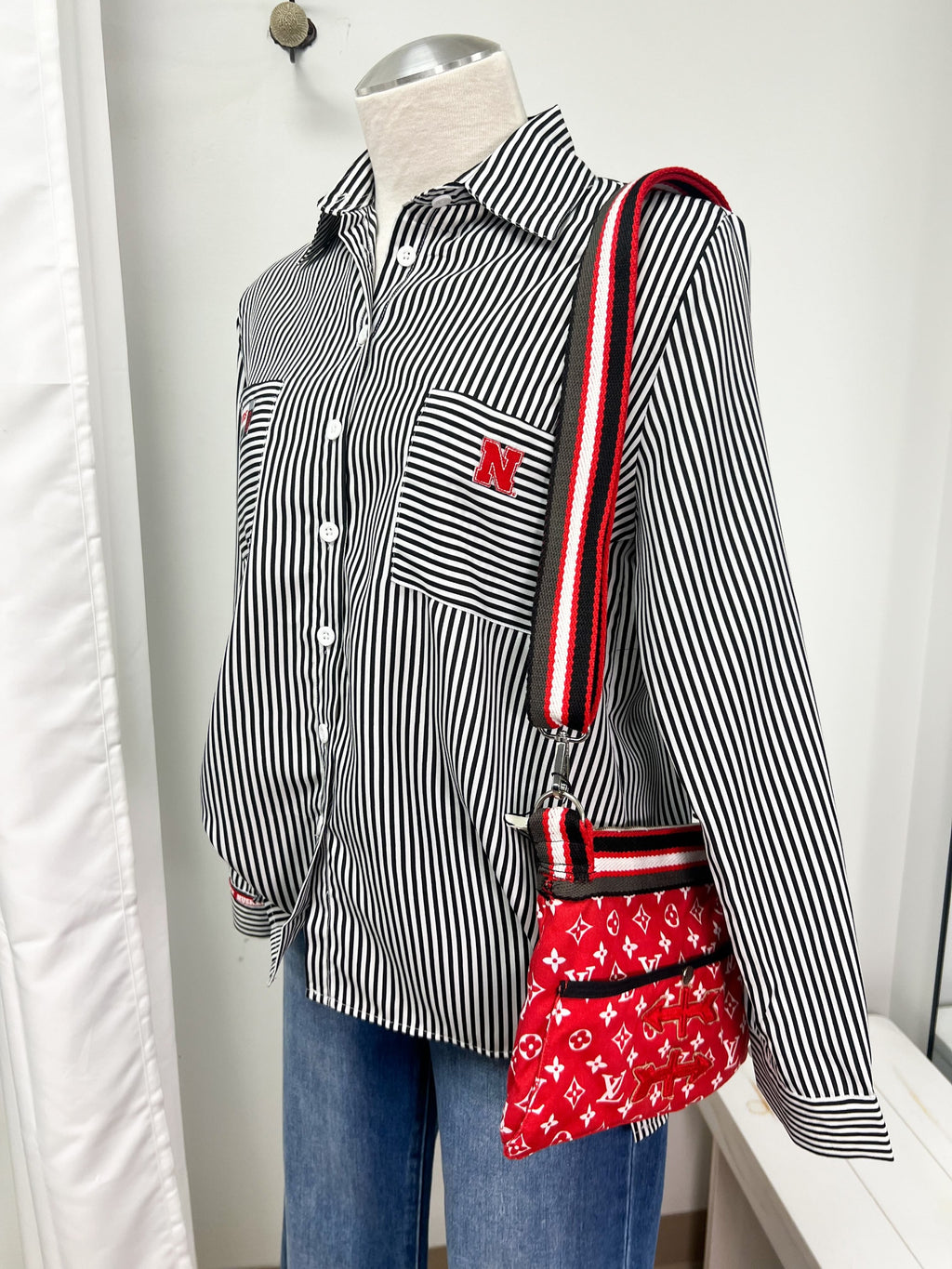 'Huskers' Black Striped Button-Down - Size Medium