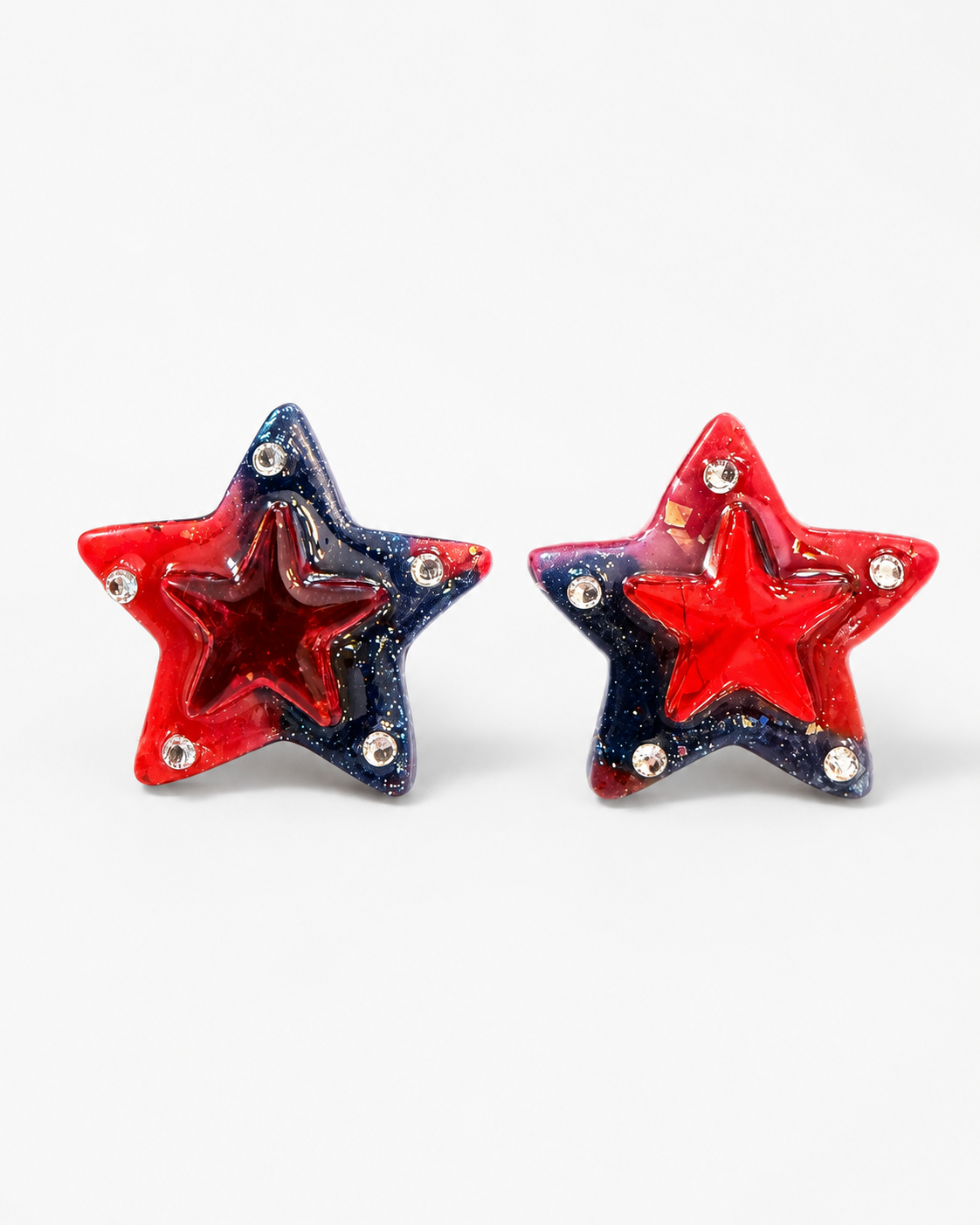 Handmade Red, White & Blue Layered Star Earrings by D.K. Tlustos