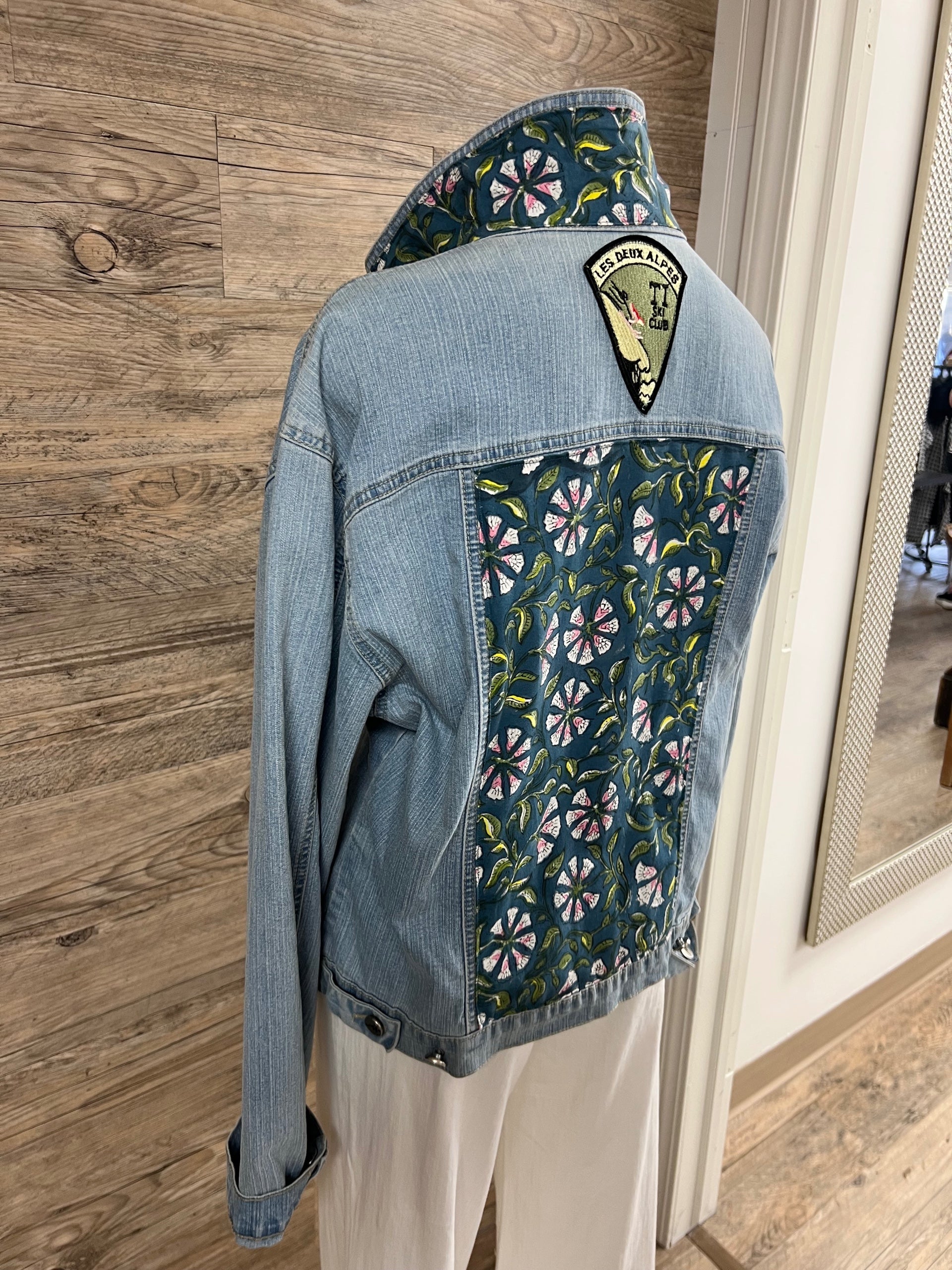 Garden Muse Denim Jacket Embellished by Trish - Size Large