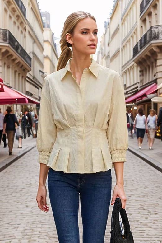 VAVA by Joy Han - DART DETAIL 3/4 STEEVE BUTTON DOWN BLOUSE