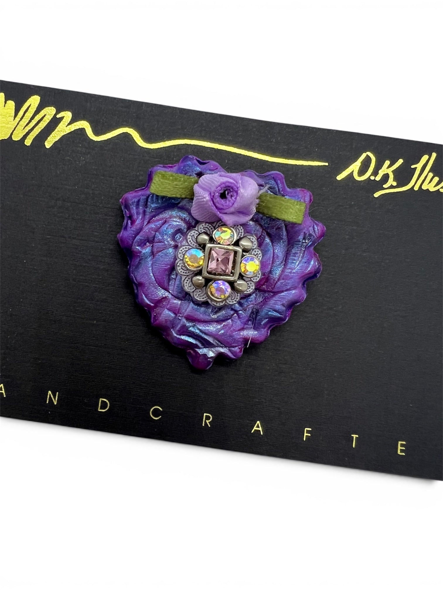 Handmade Purple Floral Statement Pin by D.K. Tlustos