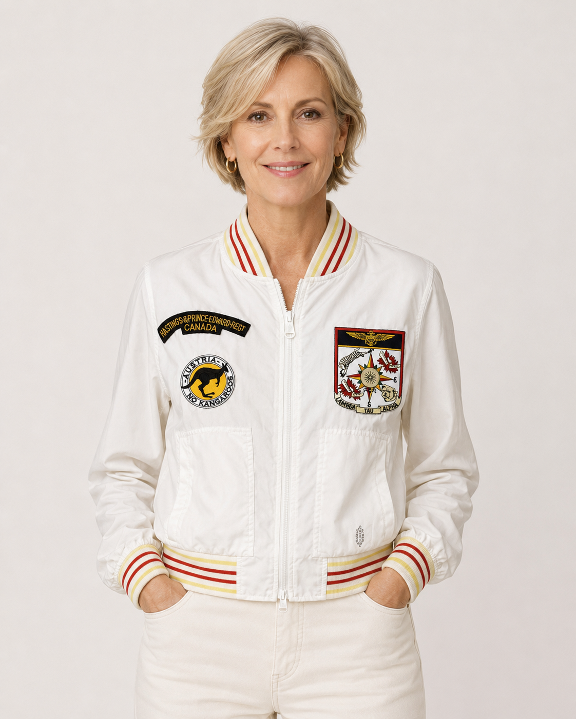 Hand-Embellished Hastings Canada Cropped Bomber Jacket by Trish - Size Large