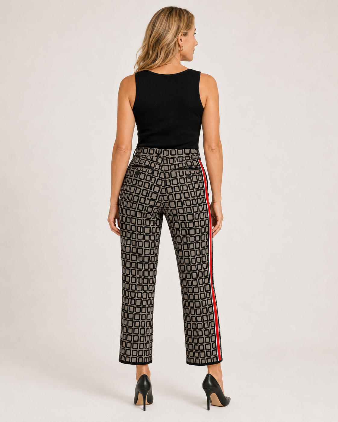 Hand-Embellished Grey Square Patterned Pant by Trish - Size Extra Small