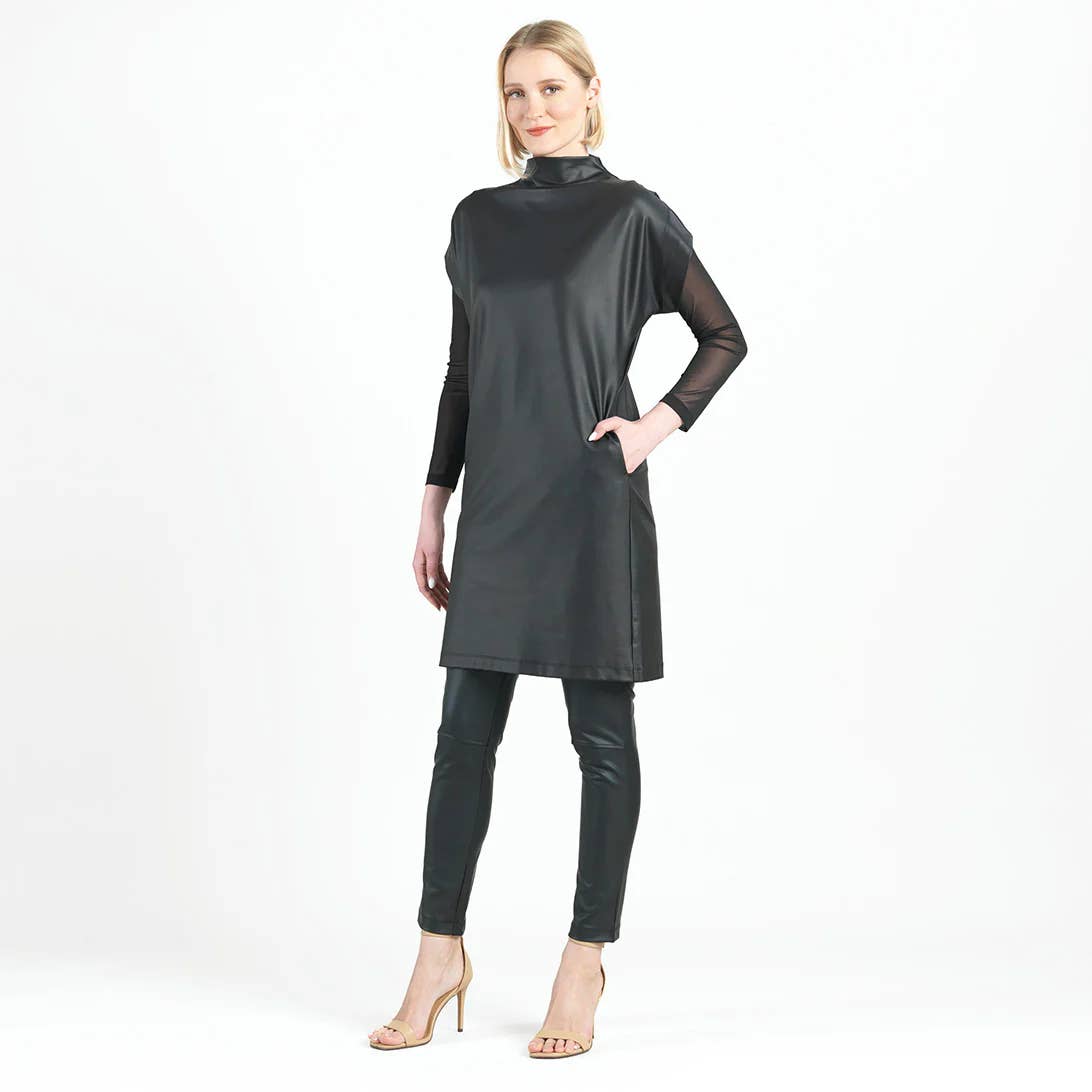 Clara Sunwoo - Liquid Leather ™ - High Neck Tunic Pocket Dress