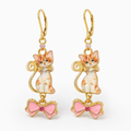 Handmade Cream & Pink Cat Bow Earrings by D.K. Tlustos