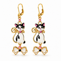 Handmade Black & White Cat Bow Earrings by D.K. Tlustos