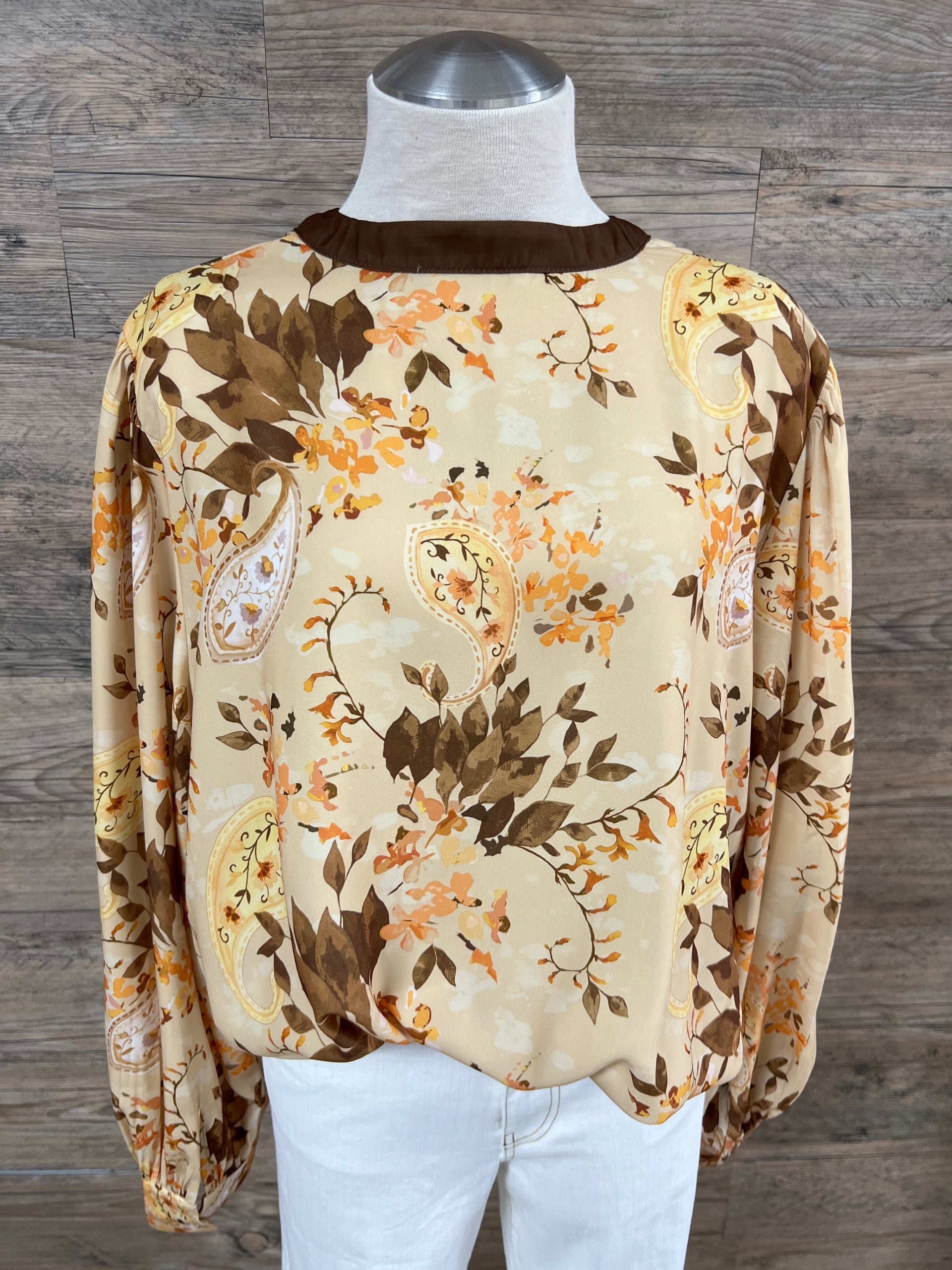 Floral Print Boho Puff Sleeves Blouse - SIZE XL