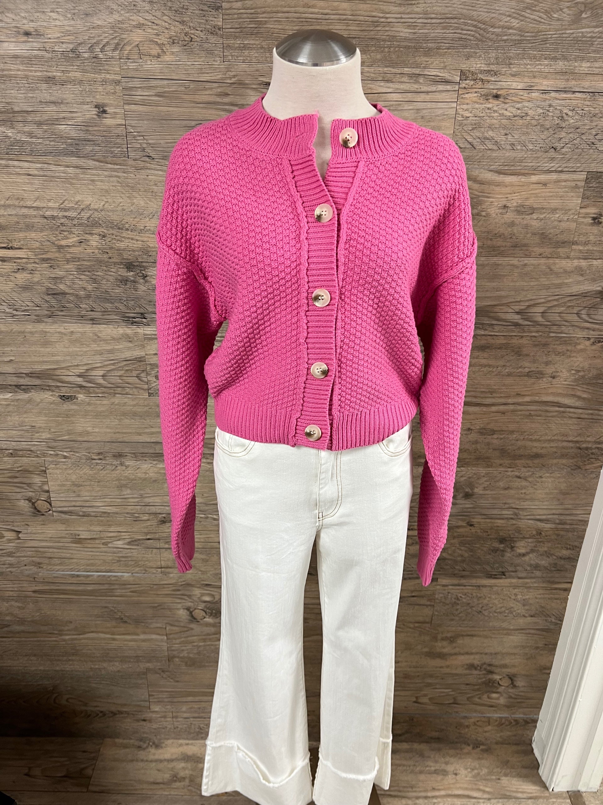 Fuchsia Textured Knit Cardigan
