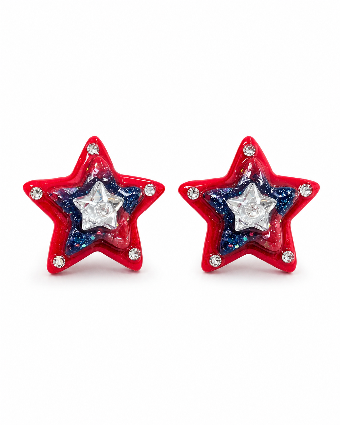 Handmade Americana Sparkle Star Clip-On Earrings by D.K. Tlustos