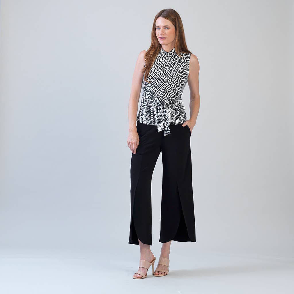Clara Sunwoo Sleeveless Center Front Tie Top - Greek Key