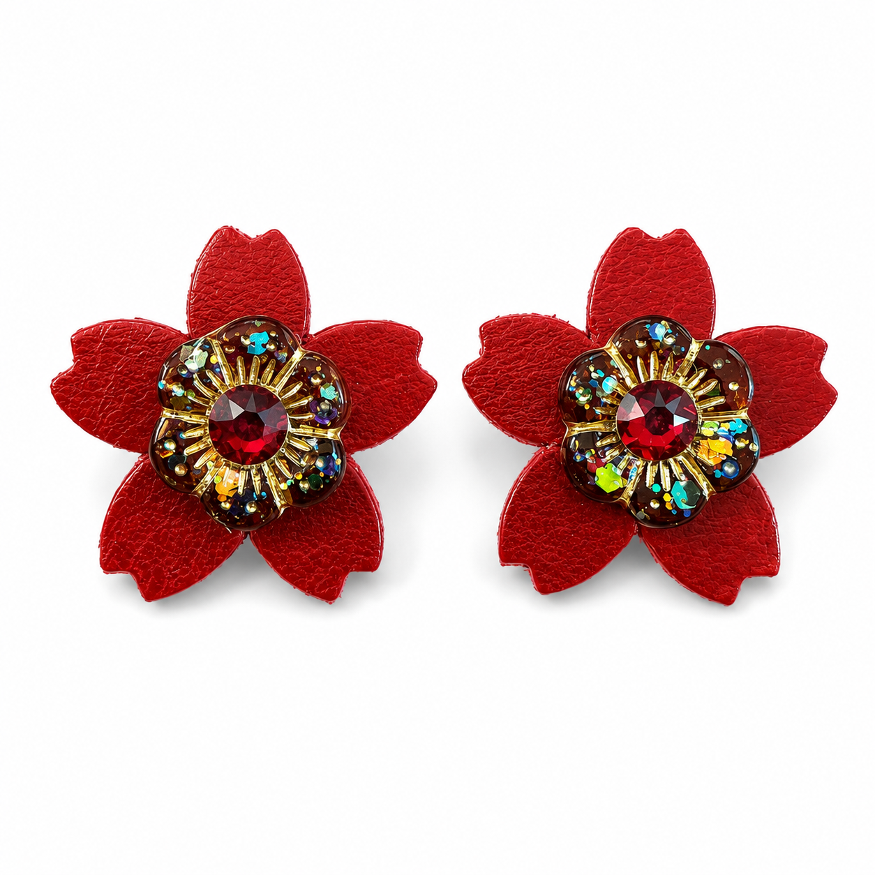 Ruby Radiance Finch Leather Earrings by D.K. Tlustos