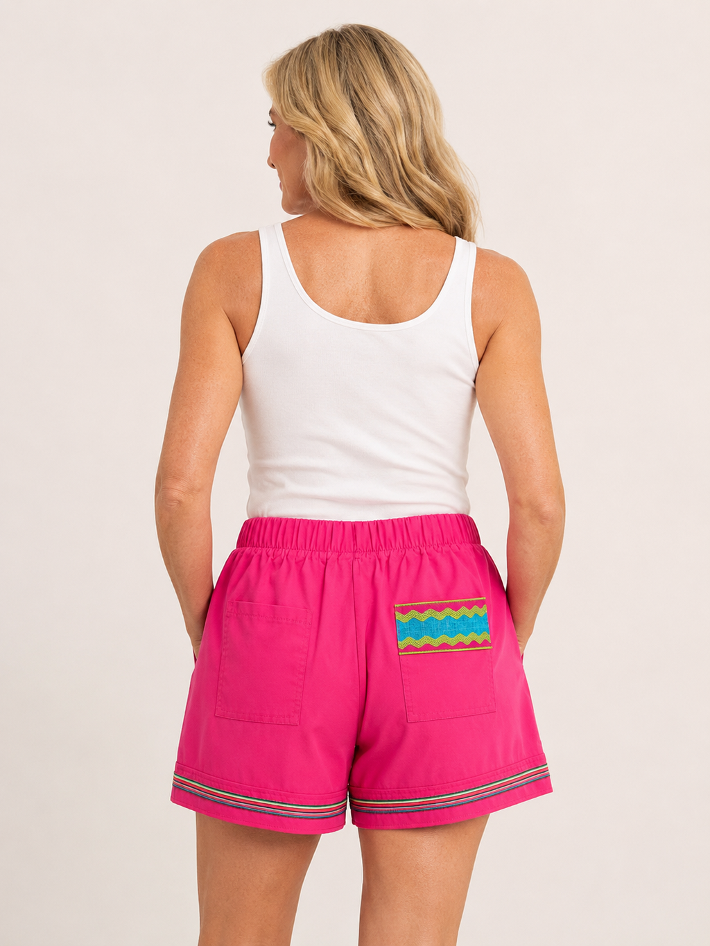 Hand-Embellished Pink Paradise Lounge Shorts by Trish - Size Medium