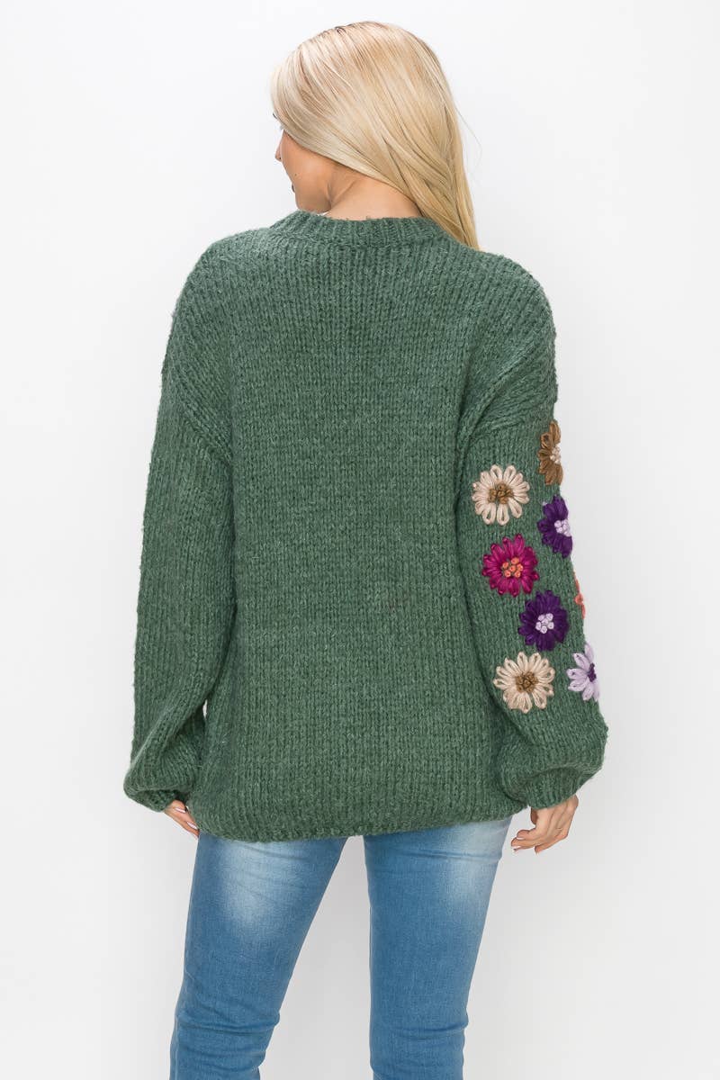 Floral Garden Knit Crochet Flower Sweater