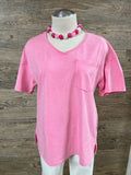 Pink Solid Mineral Wash Cotton Tee | S-XL