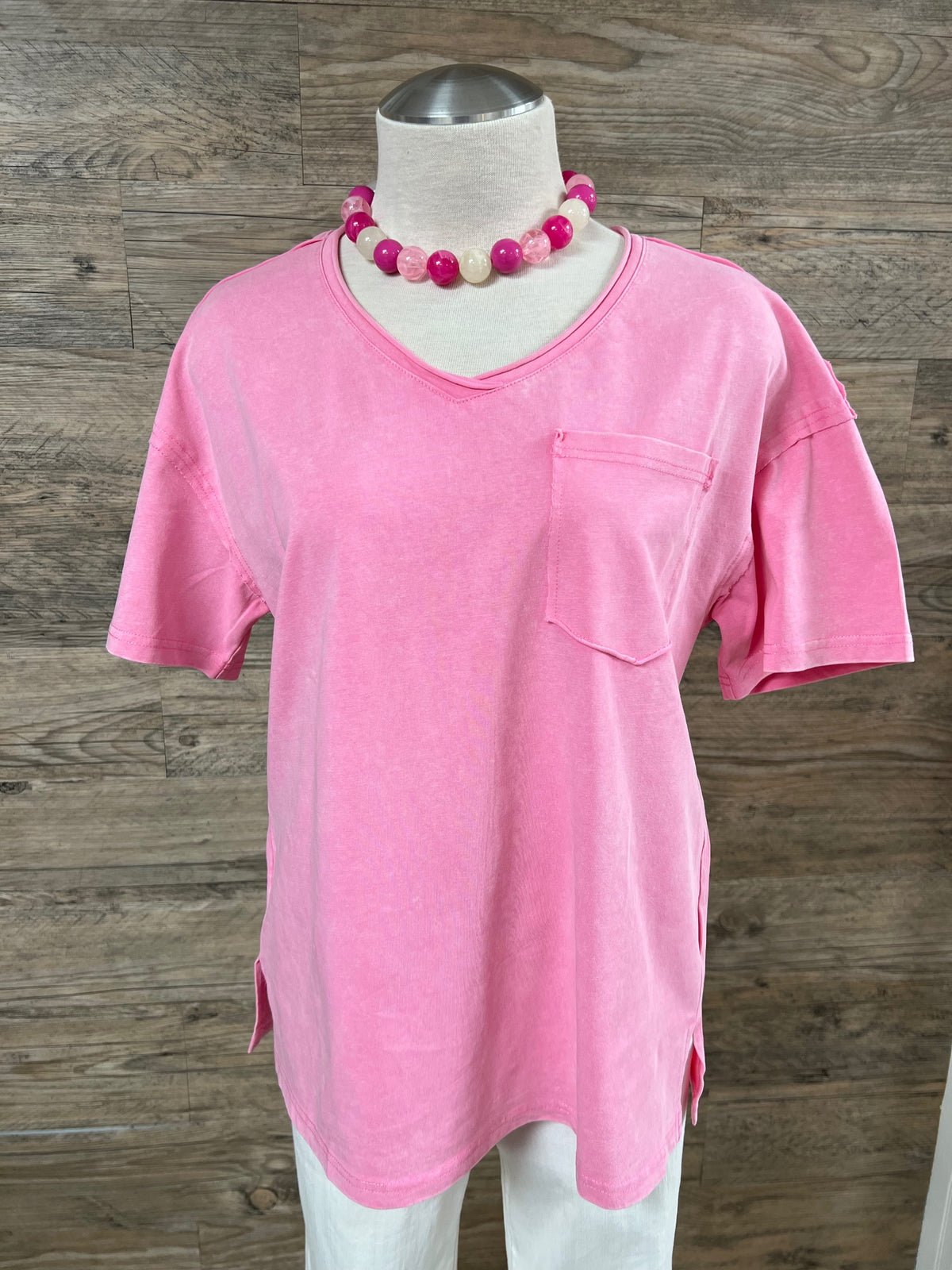 Pink Solid Mineral Wash Cotton Tee | S-XL