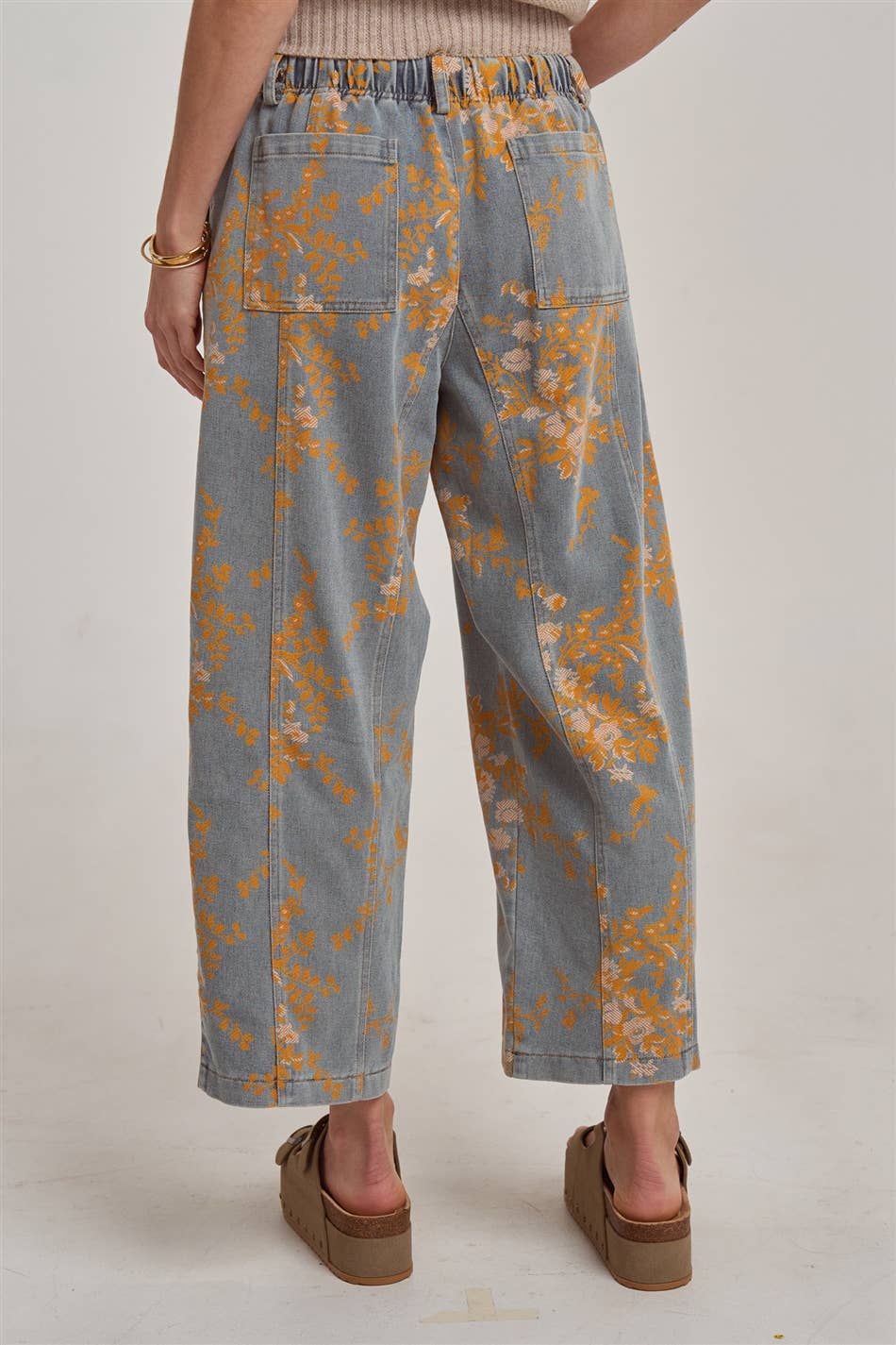 Golden Bloom Drawstring Mid Rise Jeans