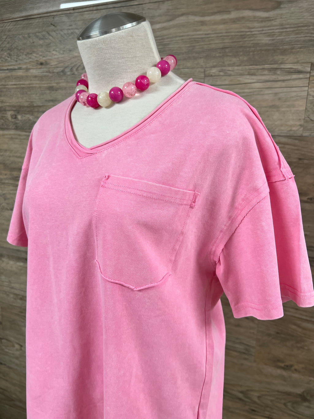 Pink Solid Mineral Wash Cotton Tee | S-XL