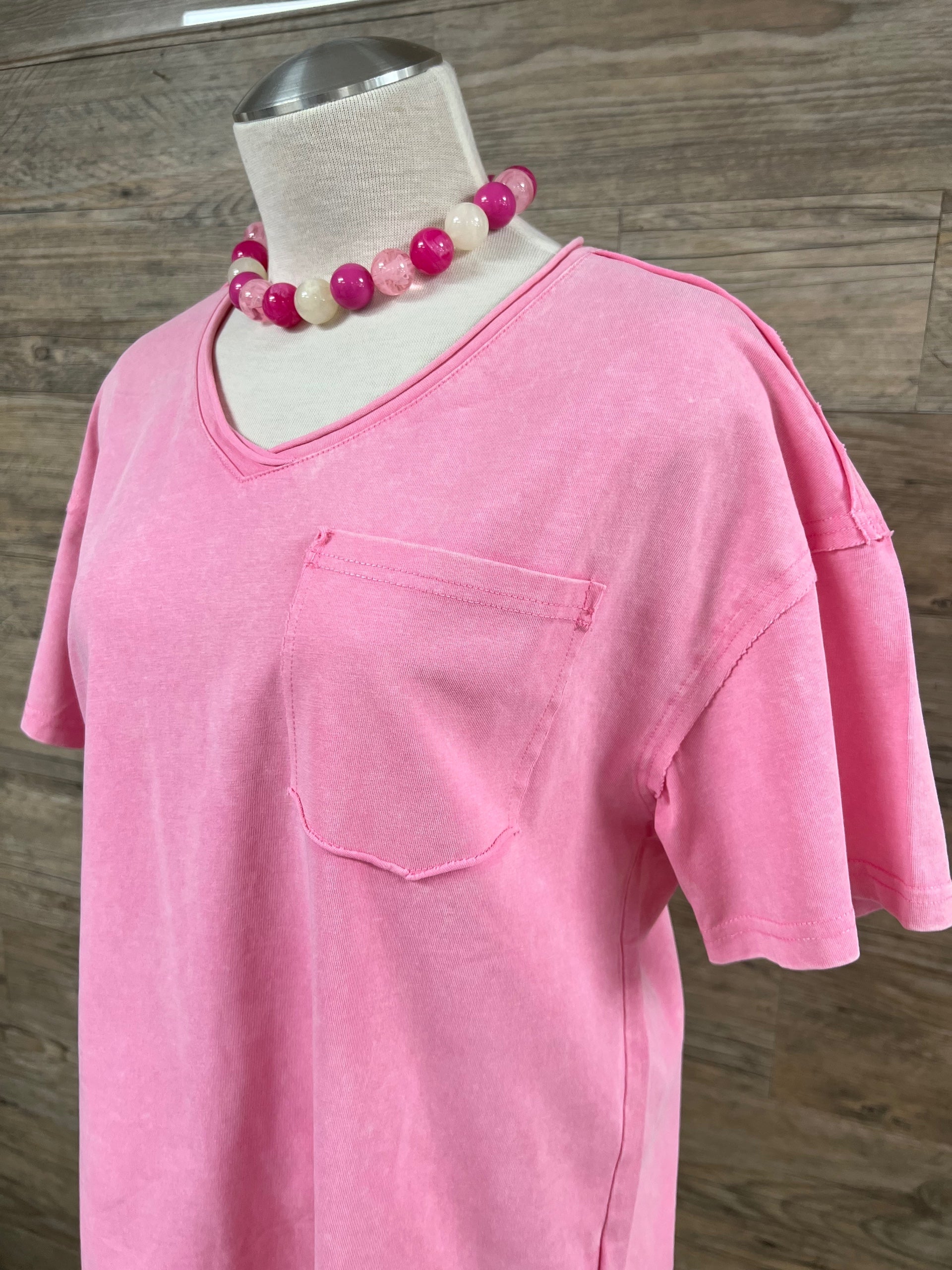 Pink Solid Mineral Wash Cotton Tee | S-XL