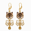 Handmade Whimsical Tabby Cat Bow Drop Earrings by D.K. Tlustos