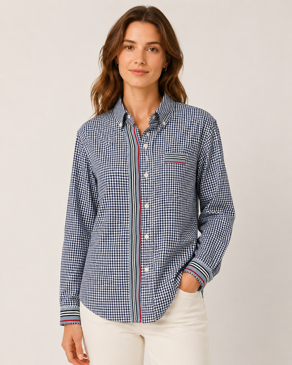 Hand-Embellished Heritage Check Blouse by Trish Size X-Small