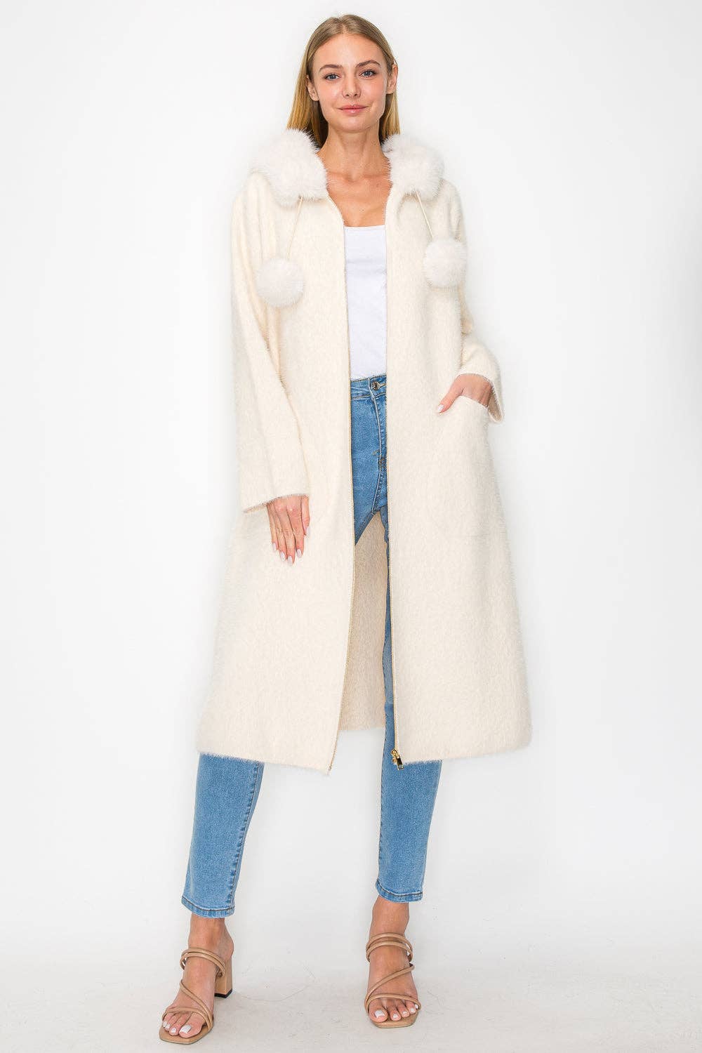 Suraya Faux Fur Pom Pom Coat