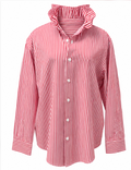 Red & White Striped Double Ruffle Collar Shirt - Embellished by Trish -Size Medium