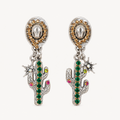 Handmade Silver Cactus & Rhinestone Cowboy Hat Earrings by D.K. Tlustos